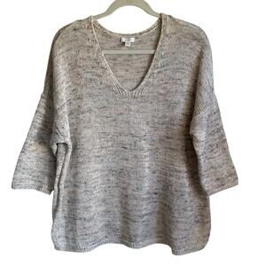 J. Jill Cotton Linen Blend Pullover Sweater Sz XL V-Neck 3/4 Sleeve Marled Knit